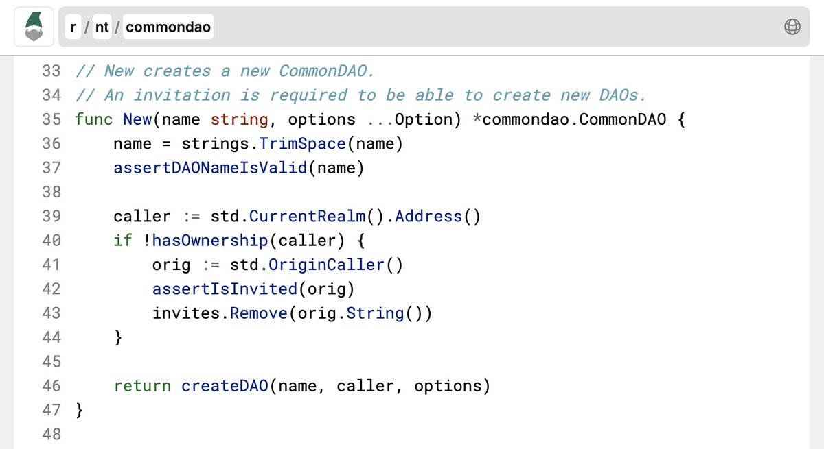 5/ Options For Your CommonDAO

With <a href="/jeronimoalbi/">Jerónimo Albi ⚛️</a>'s latest PR, devs can now specify the options for their DAOs upon creation in the CommonDAO Factory, instead of having to set them afterwards.  

Check out the QoL change here: github.com/gnolang/gno/pu…