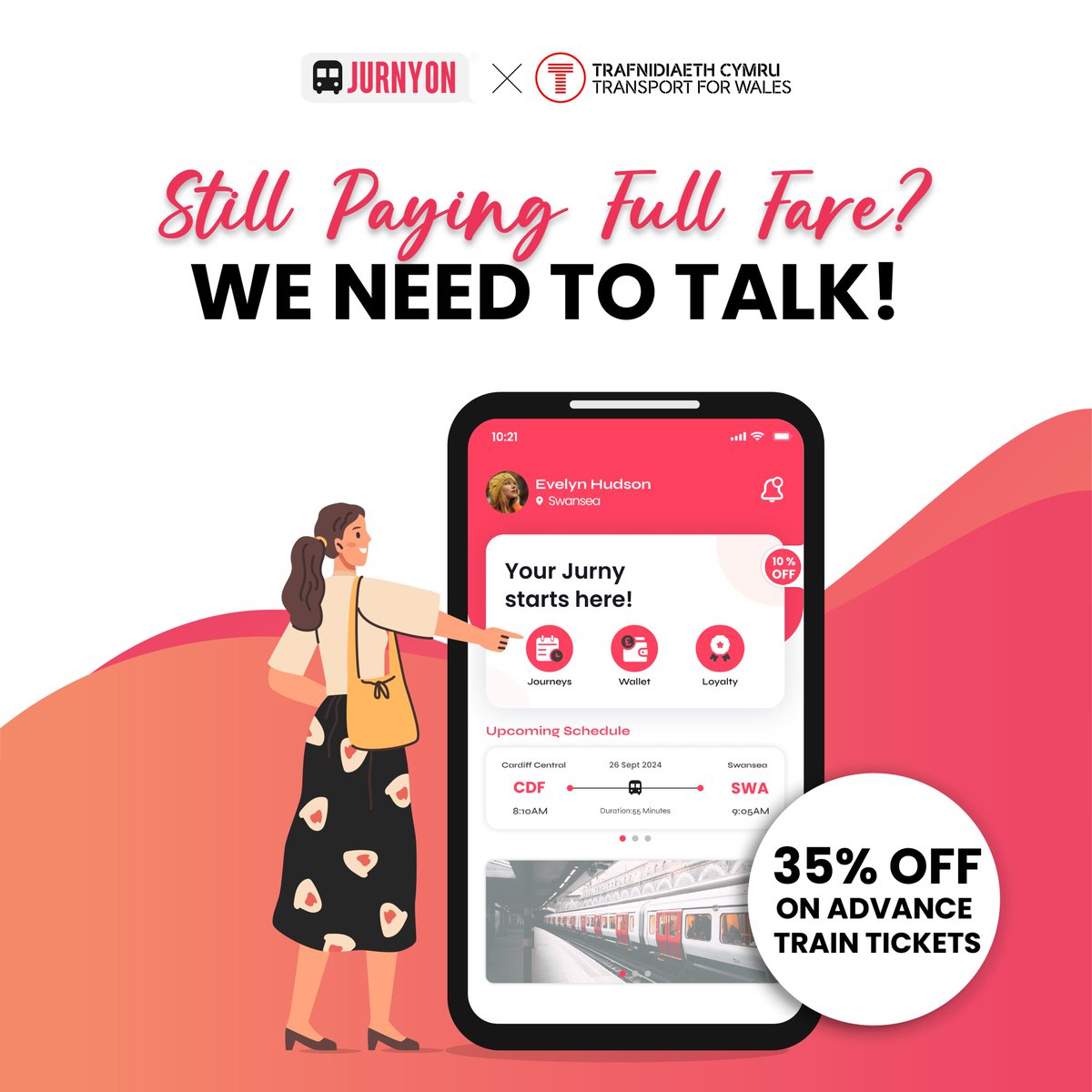 Still paying full fare? We need to talk.
Train travel doesn’t have to be expensive—or complicated.

Whether you’re commuting from Manchester, or planning a scenic escape to Bangor, Swansea, Wrexham or Llandudno—JurnyOn makes your journey cheaper, smoother, and smarter.

#JurnyOn