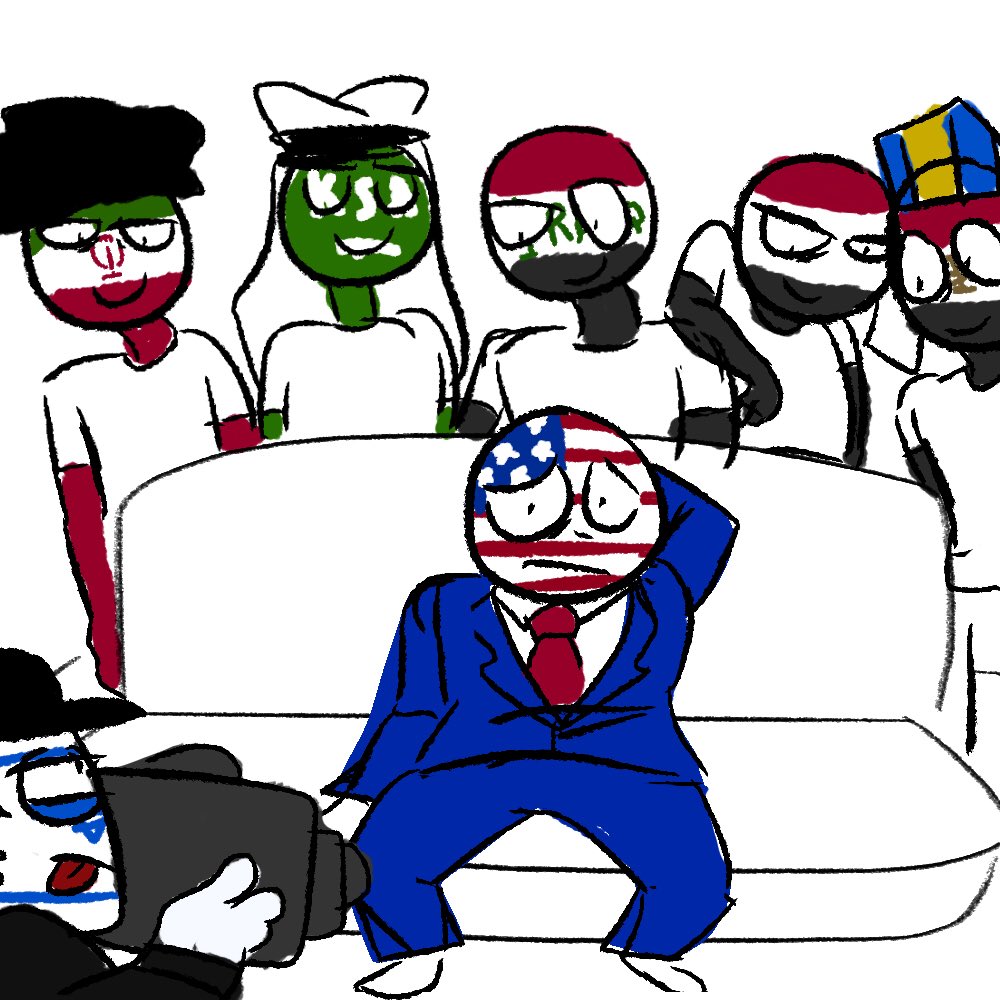 got asked to draw this but with america and the Middle eastern countries lmao