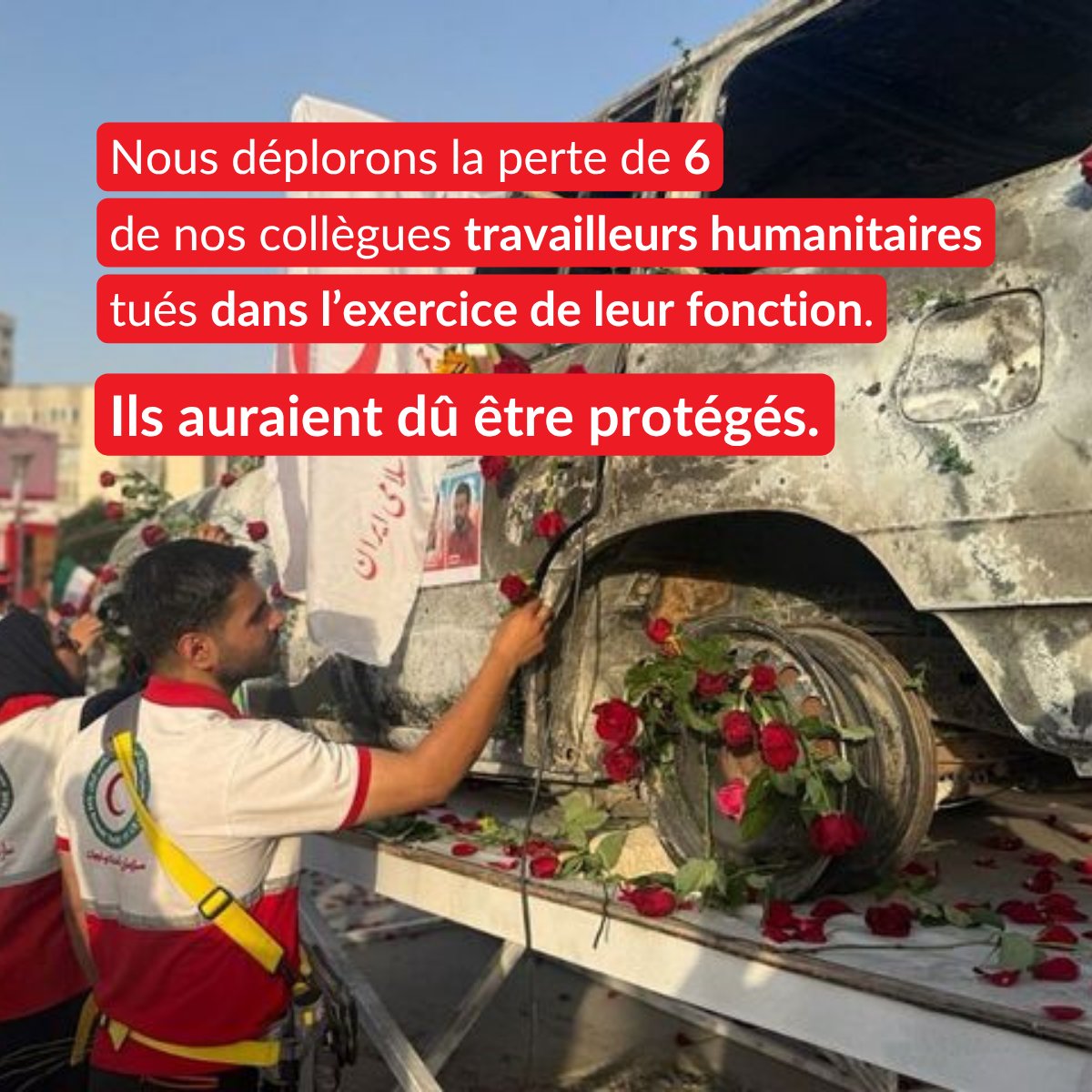 6 collègues du CICR ont perdu la vie à Gaza, en Israël et en Iran.
Ambulanciers, logisticiens, infirmiers — tous tués en portant secours.
Les humanitaires ne sont pas des cibles. Ils doivent être protégés.