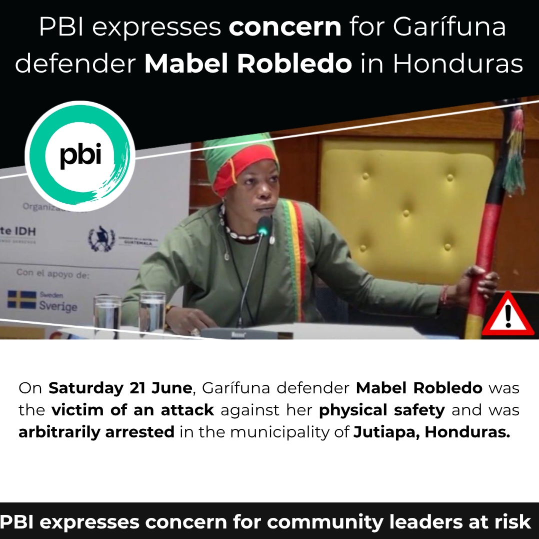 ⚠️ Honduran Garífuna defender Mabel Robledo was attacked on the 21 June outside her community of Nueva Armenia, Honduras. 

PBI expresses our deep concern about the security situation facing Mabel. We reiterate the urgent need for her protection measures to be fully implemented.