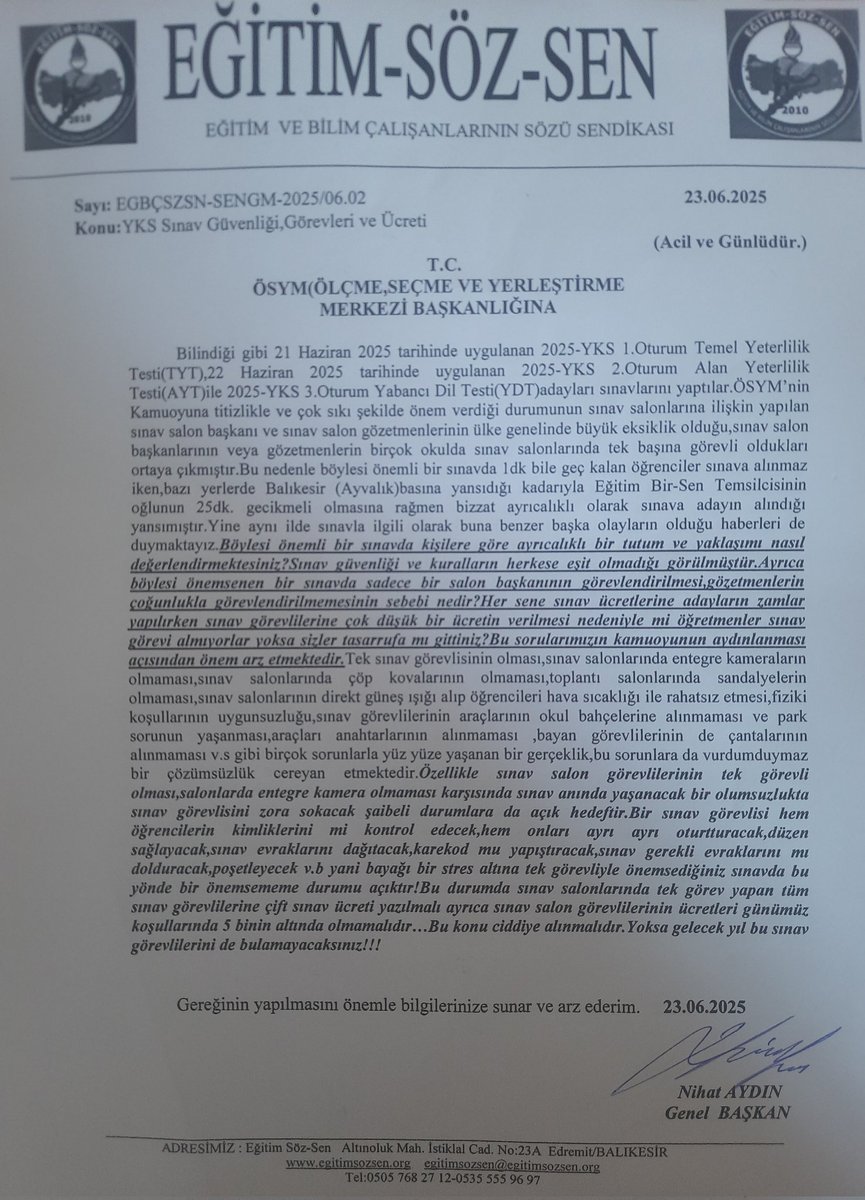 YKS SINAV GÜVENLİĞİ,GÖREVLERİ VE ÜCRETİ HAKKINDA Kİ RESMİ YAZIMIZI ÖSYM YAZDIK!BAKALIM CEVAP NE OLACAK!!!