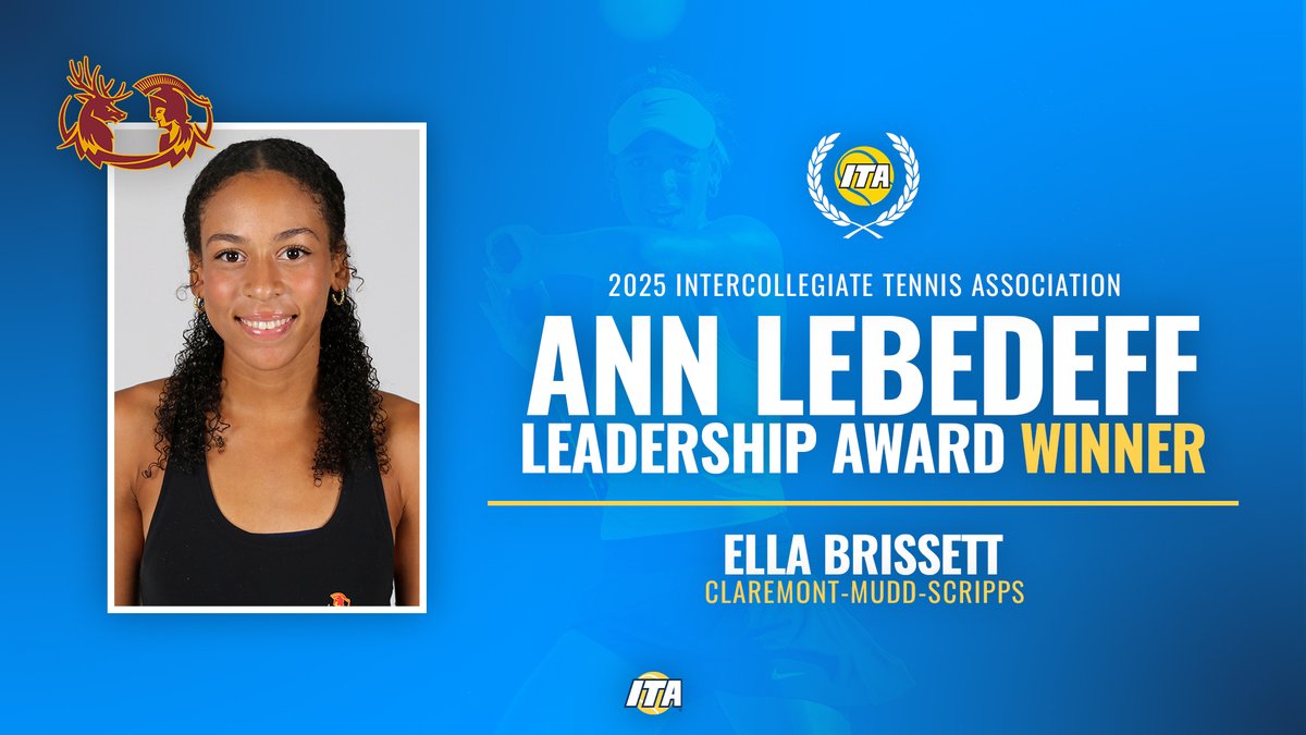 ITA (@ita_tennis) on Twitter photo Impacting Others Through Her Actions 🙌
Congratulations to Ella Brissett (<a href="/CMStennis/">CMS Tennis</a>) on being named the 2025 ITA Ann Lebedeff Leadership Award winner! Read more about Ella and the award below ⬇️
📰 tinyurl.com/4znv9axs (Read More)
#WeAreCollegeTennis | #ITAAwards Impacting Others Through Her Actions 🙌
Congratulations to Ella Brissett (<a href="/CMStennis/">CMS Tennis</a>) on being named the 2025 ITA Ann Lebedeff Leadership Award winner! Read more about Ella and the award below ⬇️
📰 tinyurl.com/4znv9axs (Read More)
#WeAreCollegeTennis | #ITAAwards