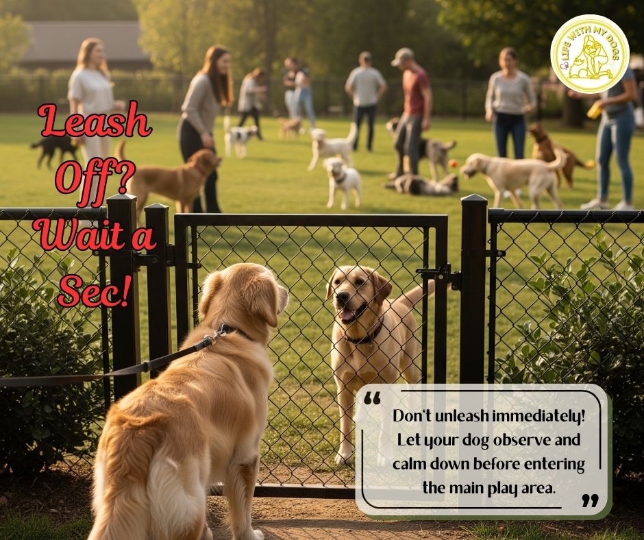 LifeWithMyDogs9's tweet image. Don't unleash immediately! Let your dog observe and calm down before entering the main play area. A calm entrance sets the tone for a positive visit. 🦮 

#LeashManners #DogIntro #CalmEntrance #ParkSmart #DogParkEtiquette101
