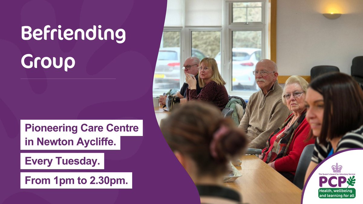 If you missed it yesterday don't worry, our Befriending Group takes place every Tuesday at the Pioneering Care Centre in Newton Aycliffe from 1pm to 2.30pm. 💜

Pop along, make friends and enjoy refreshments - a great opportunity to make new connections in a relaxed environment.