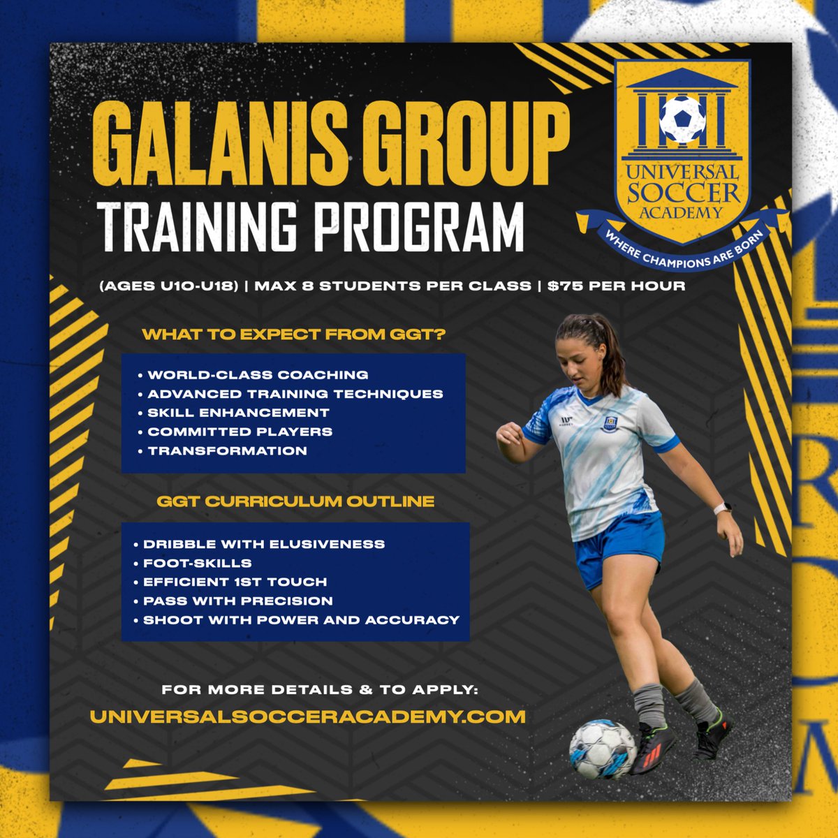 Join Galanis Group Training for elite soccer coaching! Maximize potential and refine skills with top experts. Apply now: ow.ly/tZOY50ULfWf ⚽🏆 #GGT #SoccerTraining #ChaseGreatness