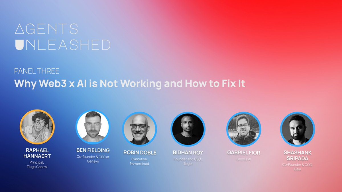 AI and Web3 are supposed to be a perfect match. So…what’s holding them back?

At Agents Unleashed, leading builders will break down the frictions and offer real paths forward for unlocking agent-based ecosystems that deliver.

🎟️ Reserve your seat today: lu.ma/tp6rhykz