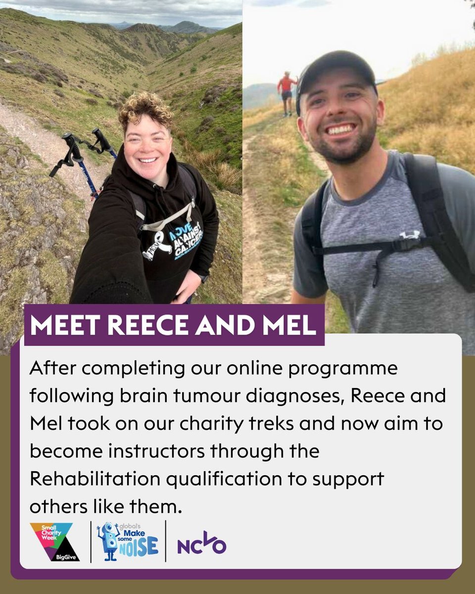 💙 This #SmallCharityWeek we’re raising funds to grow our 8-week online programme, helping more young people with cancer stay active.
🙌 Meet Reece &amp; Mel—past participants turned charity trekkers &amp; future instructors!
👉 Donate (doubled!): lght.ly/5hc060k