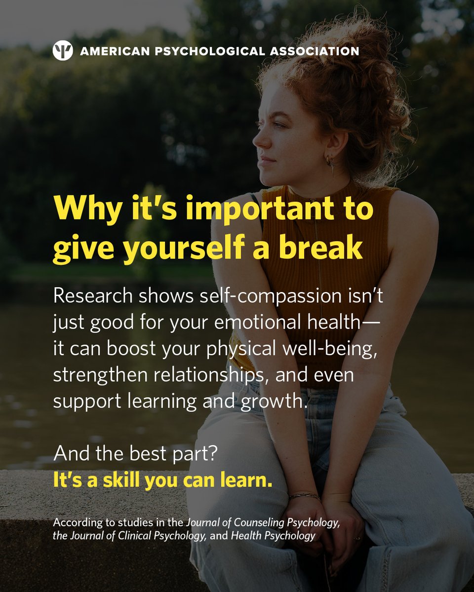 ¿Se te pasó una fecha límite? ¿Fallaste en una presentación? Podrías castigarte, o podrías ser un poco compasivo contigo mismo y seguir adelante.

Descubra cómo la autocompasión y el autoperdón pueden mejorar su bienestar: at.apa.org/1e1d95
Texto e imagen: <a href="/APA/">American Psychological Association</a>