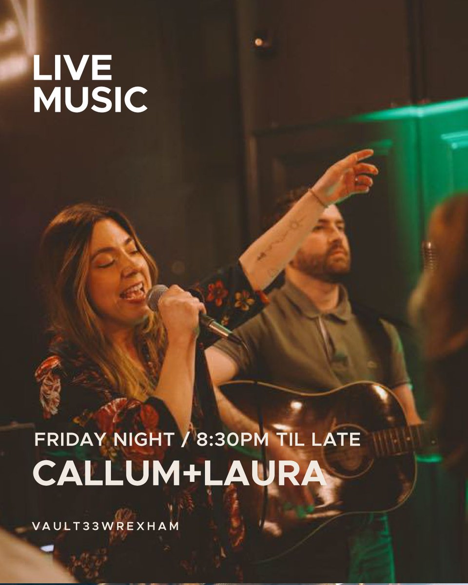 Vault33 Bar (@vault33wrexham) on Twitter photo ๐ธ Join Callum and Laura at Vault33 Wrexham on Saturday, June 28th!  
๐ Doors: 12pm-12am  
๐น Cocktails from 6pm  
๐ถ Live music: 8:30pm until late  
See you there! ๐ป  
#LiveMusic #Wrexham ๐ธ Join Callum and Laura at Vault33 Wrexham on Saturday, June 28th!  
๐ Doors: 12pm-12am  
๐น Cocktails from 6pm  
๐ถ Live music: 8:30pm until late  
See you there! ๐ป  
#LiveMusic #Wrexham