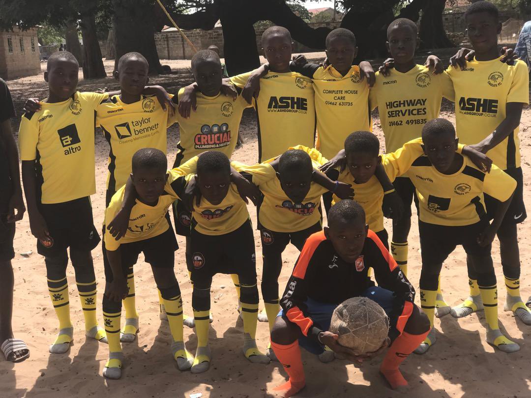 KitAid's tweet image. Many thanks to @LGCEaglesFC for another donation of kit and here are some photos just in from The Gambia with players from the wonderfully named “CashMoney Football Academy”!
@HertfordshireFA