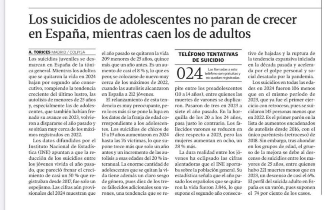 🟠🟠 Por favor, prestad toda la atención del mundo a los adolescentes y jóvenes en cuestiones de #SaludMental , toda precaución es poca. El mínimo indicio es una alerta que hay que tratar y nos necesitan porque no tienen herramientas para gestionarlo sol@s. 
#PrevenciónSuicidio🎗️