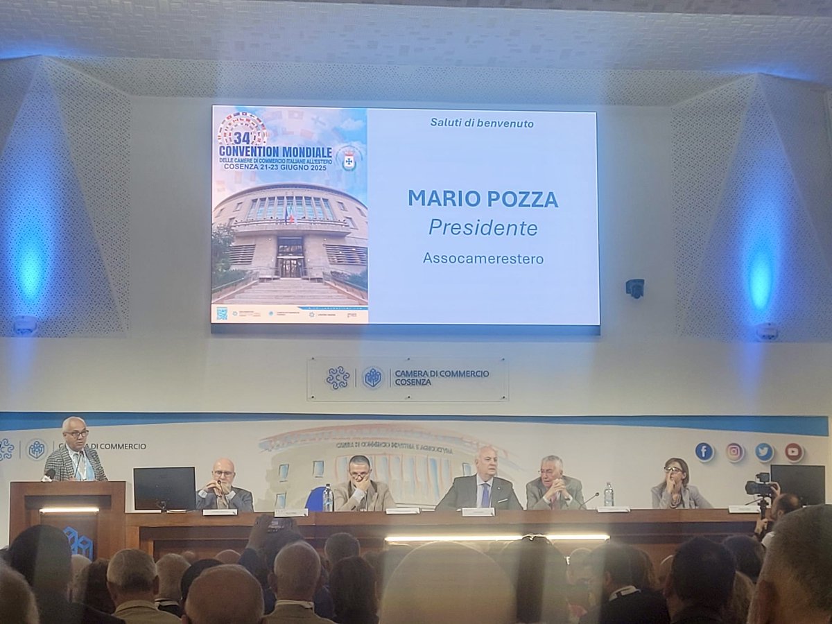 Notre Président, Domenico BASCIANO, accompagné du Vice-Président Maxime TOMMASINI et de la Secrétaire Générale Antonella DONADIO, a participé à Cosenza à la 34ᵉ édition de la Convention Mondiale des Chambres de Commerce Italiennes à l’Étranger, un rendez-vous stratégique !