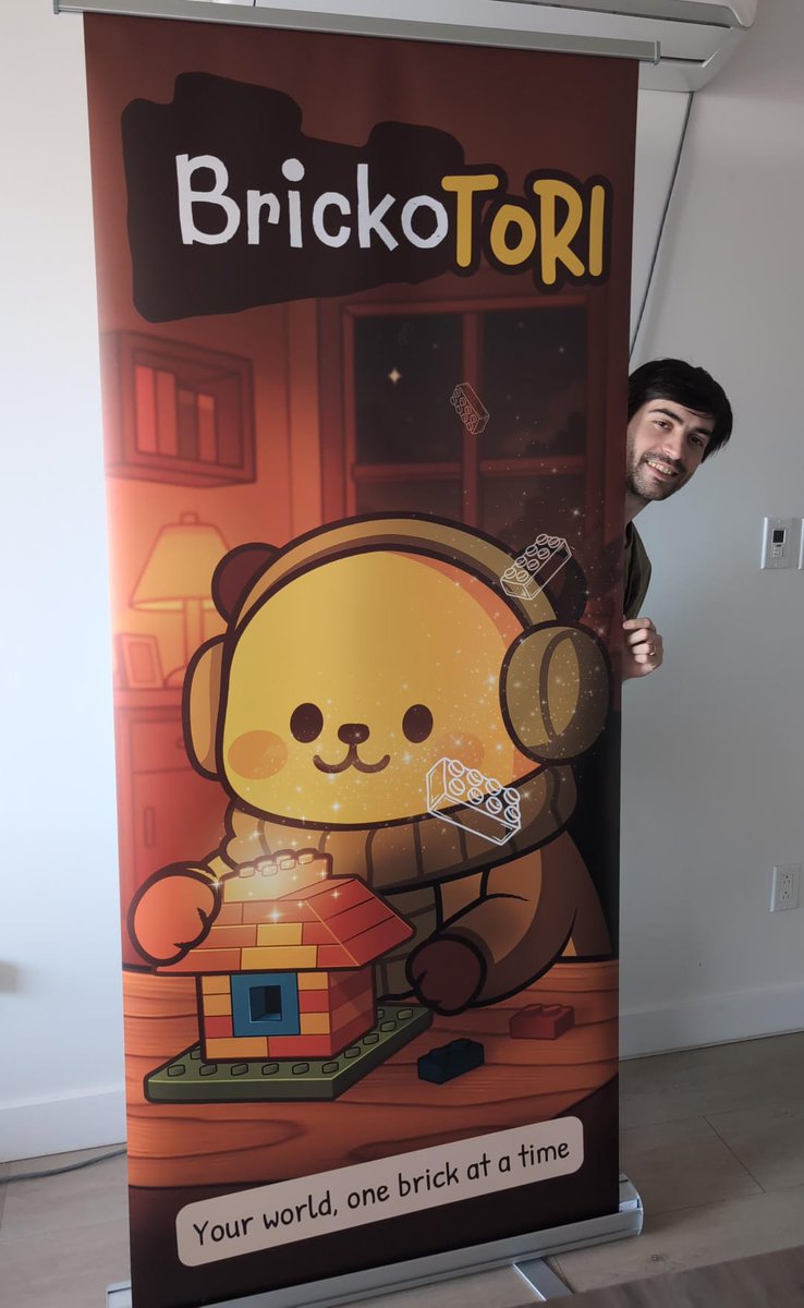 Hrodrick54's tweet photo. We got a banner! And yes that's me 😬 

We are preparing for an upcoming event in our city, and just received a giant Bricko banner from Canva! 
Isn't he cute? 🥰

#indiedev  #gamedev #brickotori #gamedevlife #canva #illustration #banners #games #indiegames #cute #kawaii #art https://t.co/JguZlXiBAh