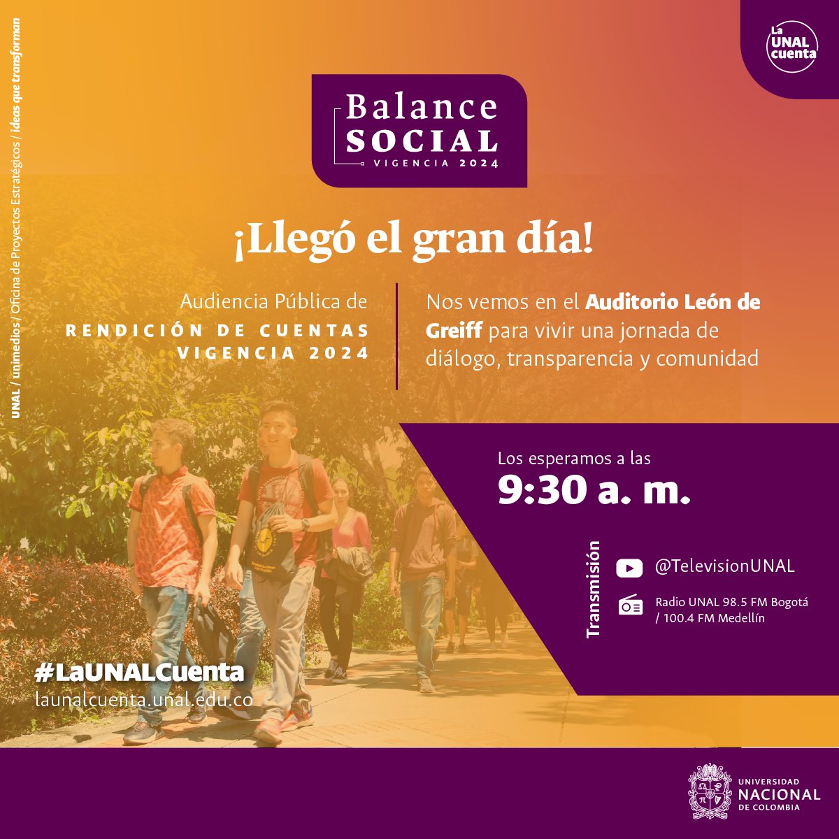 Sede Tumaco UNAL (@tumacounal) on Twitter photo #ComunidadUNAL ¡HOY! rendimos cuentas con transparencia y diálogo 🫱🏽🫲🏽 Nos vemos desde las 9:30 a. m. en el Auditorio León de Greiff o pueden conectarse a la transmisión a través del canal de YouTube <a href="/TelevisionUNAL/">Televisión UNAL</a> 👉 ow.ly/JeZA50WfaUA | #LaUNALCuenta #ComunidadUNAL ¡HOY! rendimos cuentas con transparencia y diálogo 🫱🏽🫲🏽 Nos vemos desde las 9:30 a. m. en el Auditorio León de Greiff o pueden conectarse a la transmisión a través del canal de YouTube <a href="/TelevisionUNAL/">Televisión UNAL</a> 👉 ow.ly/JeZA50WfaUA | #LaUNALCuenta