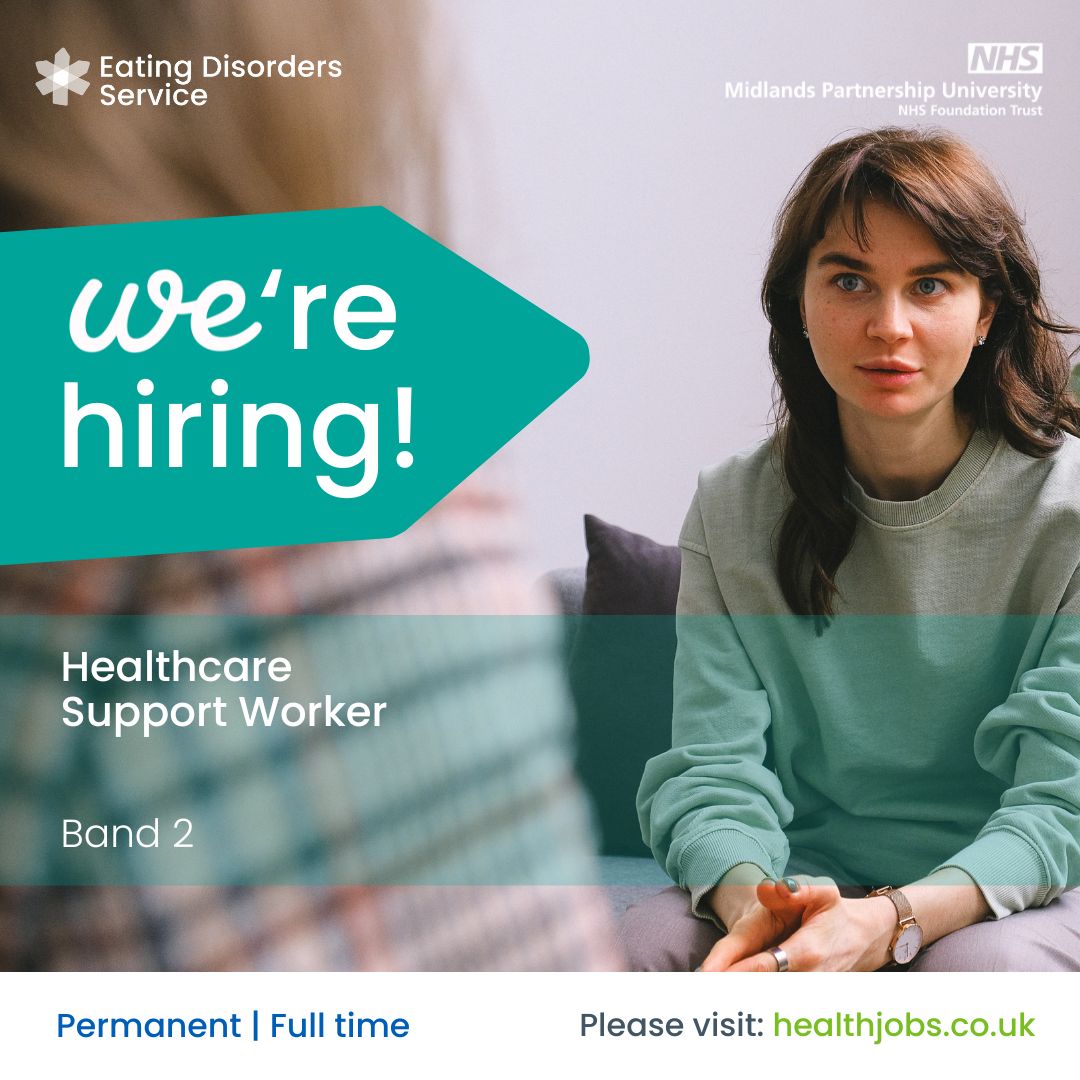 WellnessMPFT's tweet image. An exciting opportunity has arisen within our @mpftnhs Specialist Eating Disorders service 👇 

🔵 Band 2
🔵 Stafford 
🔵 Closing date: 7th July 2025

Find out more and apply today: orlo.uk/puQXt

#NHSJobs #NHSCareers #NHSOpportunities