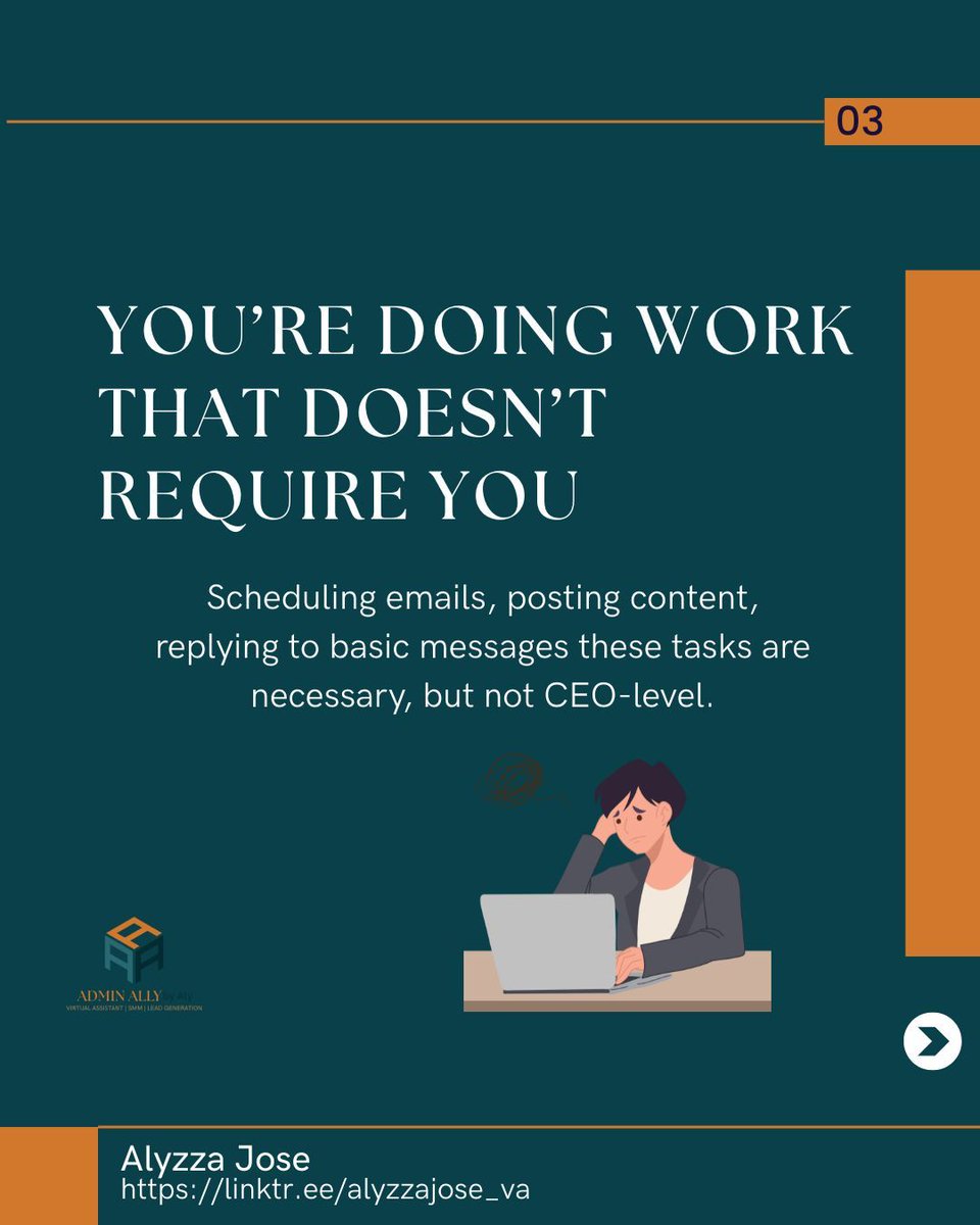 AlyzzaJose_va's tweet photo. 🧠 Feeling stretched too thin in your business?

If your to-do list keeps growing and your focus keeps shrinking, it might be time to ask the real question:

👉 Are you ready to hire a Virtual Assistant?

Here’s how you’ll know: https://t.co/5swWcV9LrQ