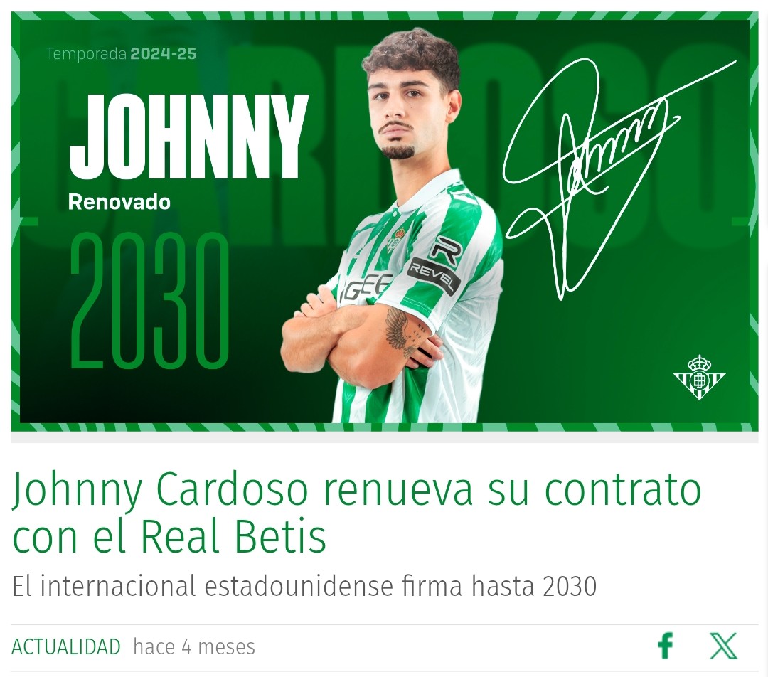 JesusInfantes95's tweet photo. Muchos no recuerdan que Cardoso renovó en febrero. Gracias a eso el #Betis puede pedir 40M por él ya que antes era de los peor pagados de la plantilla. Lo digo porque los hay exigiendo 50M por JR. Si el jugador cobra poco y pides un traspaso de estrella te pedirá cobrar como tal https://t.co/5McTim5pv1