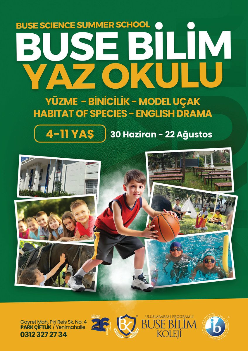 26 yıllık eğitim tecrübesiyle IB Programlı Buse Bilim Koleji'nde 4-11 yaş arası çocuklar için yaz okulu coşkusu 30 Haziranda başlıyor!
Detaylı bilgi için: busebilimkoleji.com/tr/yaz_okulu/

#yazokulu #ankara