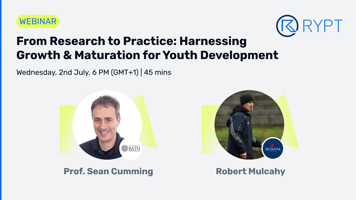 RYPT.app (@apprypt) on Twitter photo Whether you're already using growth and maturation or you want to learn what it is and how it could help the development of your youth athletes, our webinar with <a href="/phd_sean/">Sean Cumming PhD</a> and <a href="/robmulcahy3/">Rob Mulcahy, MSc, PhD (c)</a> will be full of insights and practical takeaways.
Register for free at the link below... Whether you're already using growth and maturation or you want to learn what it is and how it could help the development of your youth athletes, our webinar with <a href="/phd_sean/">Sean Cumming PhD</a> and <a href="/robmulcahy3/">Rob Mulcahy, MSc, PhD (c)</a> will be full of insights and practical takeaways.
Register for free at the link below...