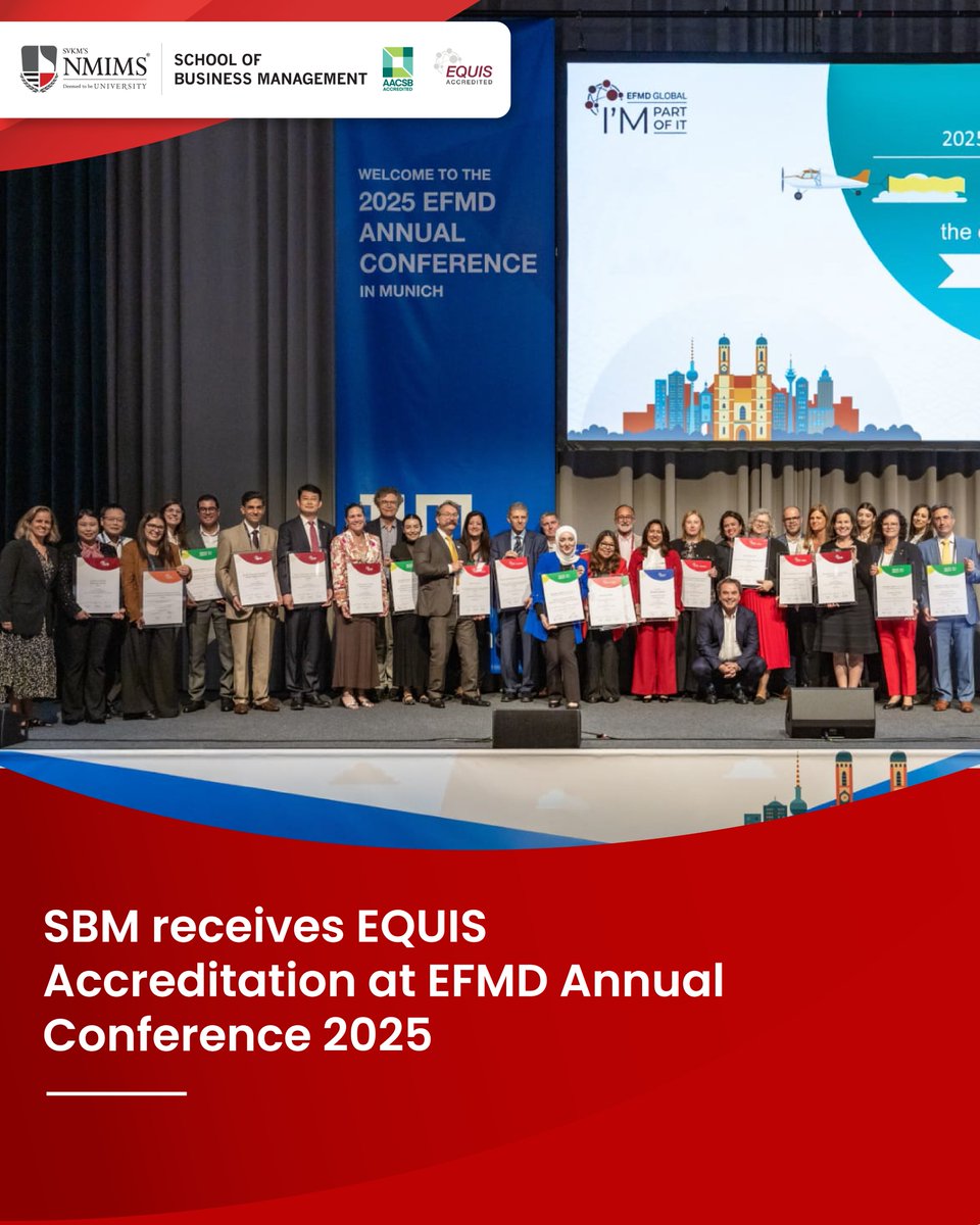 nmims_india's tweet photo. Proud moment for NMIMS SBM!
We’ve been awarded the EQUIS Accreditation at the EFMD 2025 Conference in Munich. Dr. Arun Sharma received the award on our behalf.
#NMIMS #SBMNMIMS #PDSE #EQUIS #EFMD2025 #ProudMoment #Education https://t.co/4wdR7F2Xcu