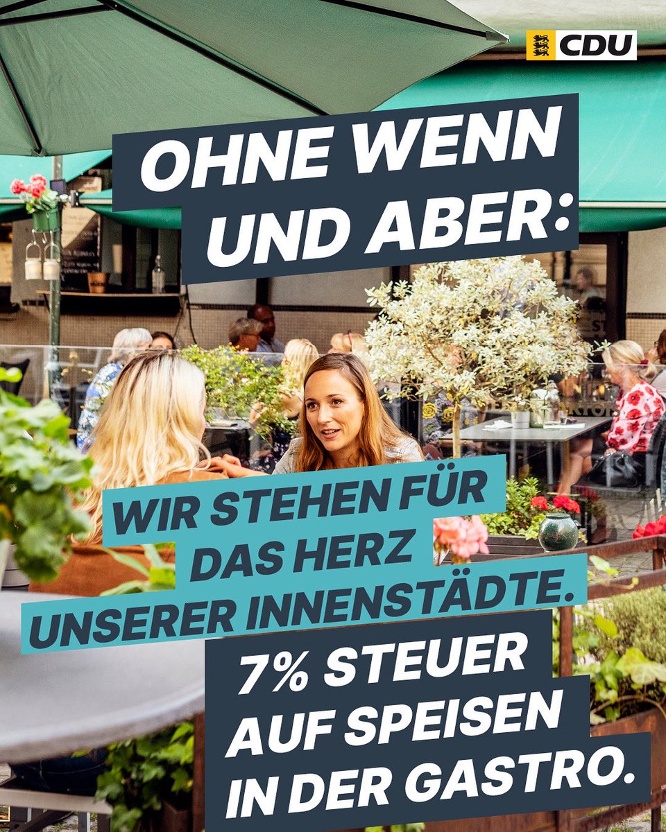 Lieblingscafé oder Dorfgasthaus: #Gastronomie ist Heimat, Kultur &amp; schafft Begegnung. Steigende Kosten belasten stark. Darum setzen wir uns für dauerhafte 7 % MwSt. auf Speisen ein. Als CDU stehen wir weiterhin fest an der Seite unserer Gastronomen &amp; ihrer Familien 💪