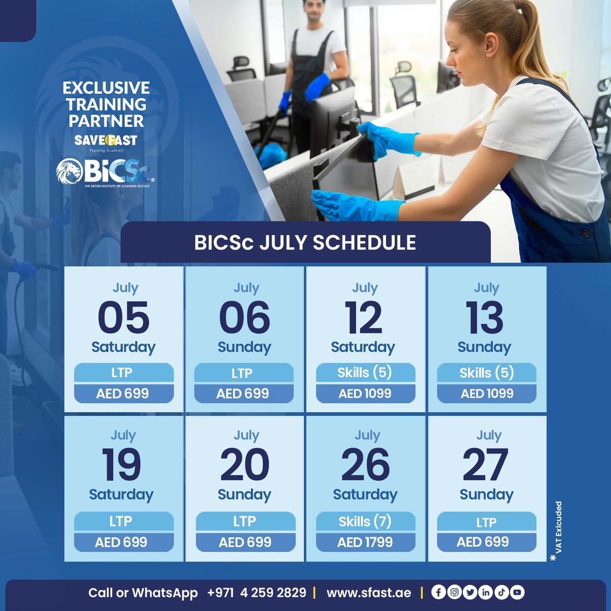 save_fast's tweet image. JULY BICSc Training Schedule is live!
Weekend classes now available.
Train with certified experts and elevate your skills.
Seats are limited register now!

+971 4 259 2829
sfast.ae/courses/bicsc-…

#BICSc #Dubai #CleaningPro