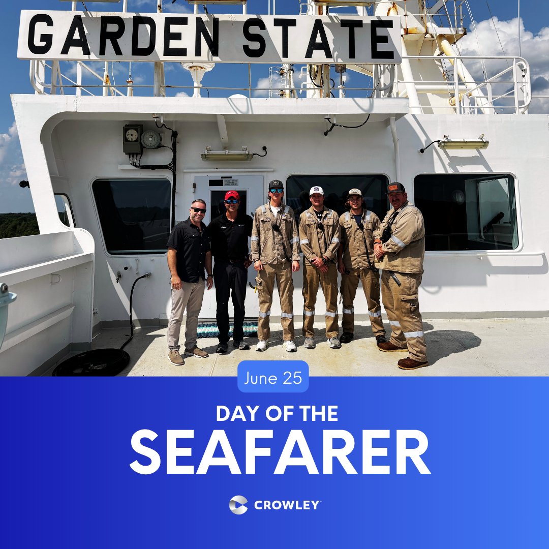 CrowleyMaritime's tweet image. On #DayOfTheSeafarer, we join @IMOHQ, to salute Crowley's mariners who brave the elements, sacrifice time with family and maintain our supply chains with unwavering dedication and professionalism. Their expertise and commitment keep global commerce moving.