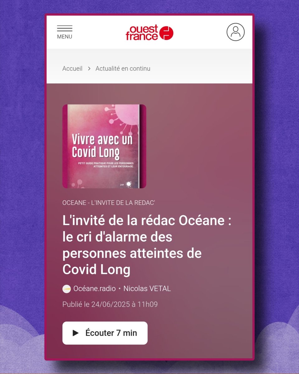 🎙️ « Beaucoup de malades n’arrivent plus à travailler et se retrouvent en difficulté financière »

Daniel Christien, bénévole de notre association, présente les résultats de notre enquête sur le #CovidLong dans le podcast <a href="/OCEANEFM/">OCEANE FM</a> 🙏

 <a href="/OuestFrance/">Ouest-France</a> #ApresJ20