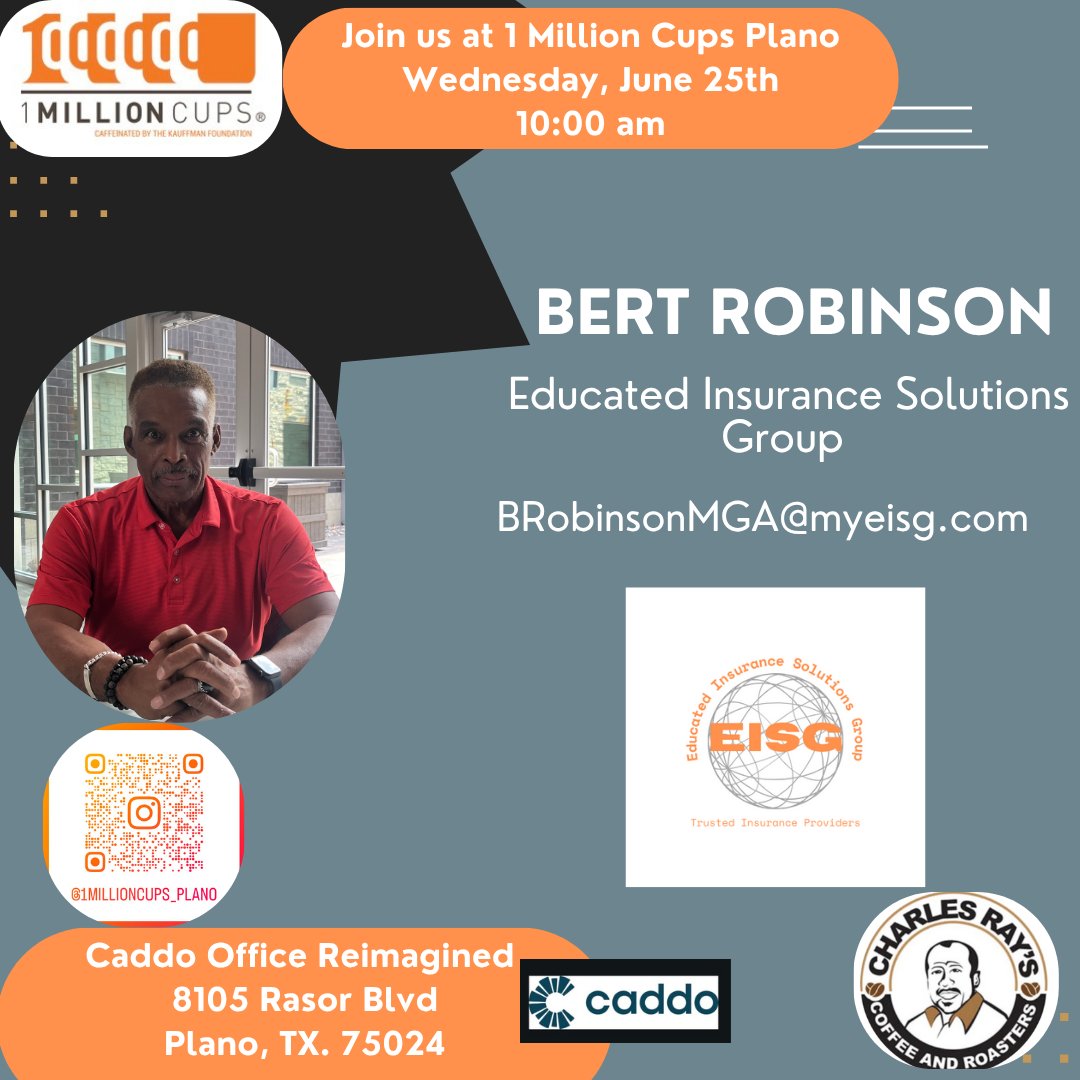MasakoMai's tweet image. 🚨 Plano, join us June 25th at 10 AM for 1 Million Cups! 🎤 Featuring Bert Robinson from EISG. Bring a friend! #1MillionCups #PlanoTX #EISG