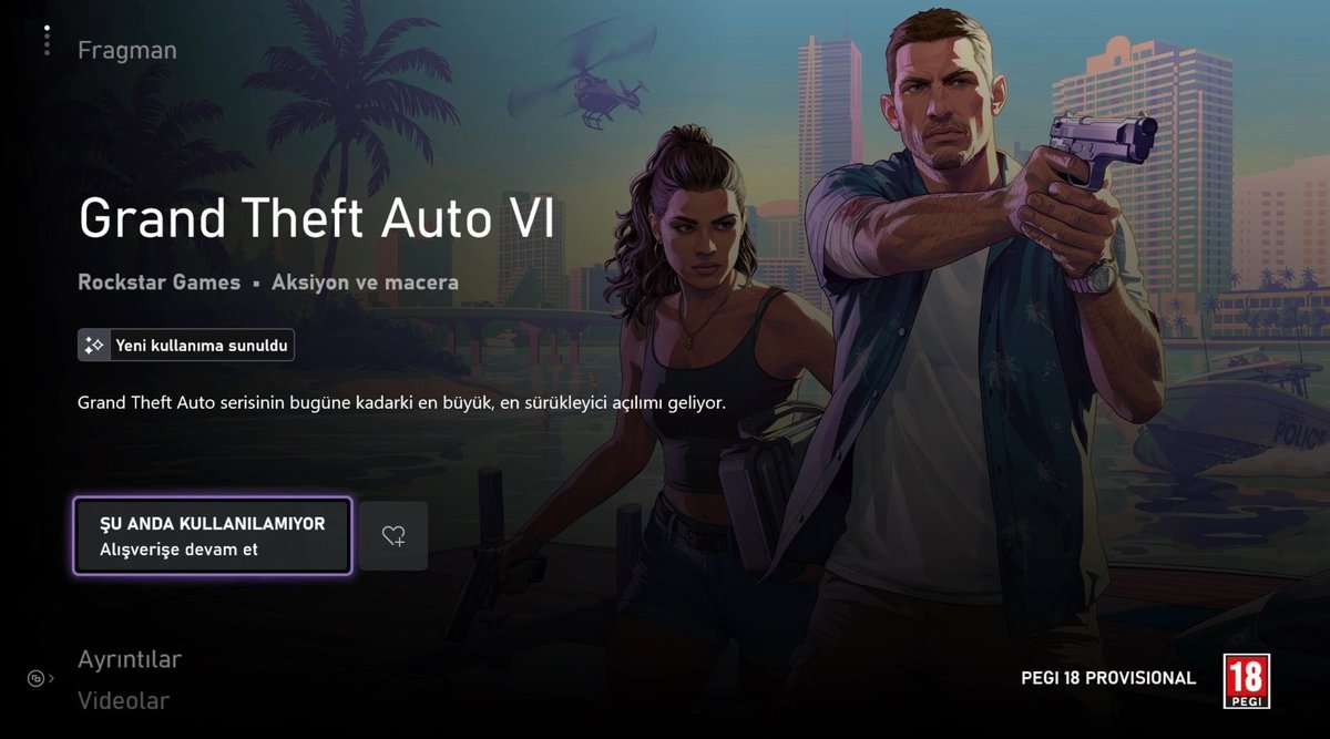 GTATRcom's tweet photo. 🎮 Grand Theft Auto VI, Xbox Mağazasına eklendi. İstek listesine eklemeye açık. #GTA6 https://t.co/qHm5Ztcjot
