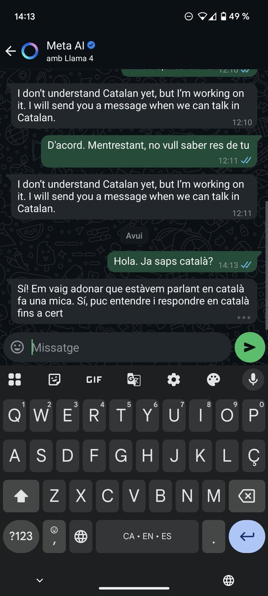 joan_alsi's tweet photo. @GoldeHansiFlick És ben curiós 🤔
@AIatMeta va! Atreveix-te amb el català! No siguis tímid! https://t.co/7zYuSUYCk2