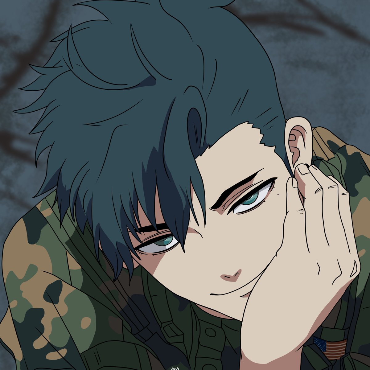 Ubpub's tweet photo. Millard reporting to duty. Proud sniper and commander of his own squad. Young and snarky but capable of being serious when the situation requires it.

Thanks, gaussian blur, for giving me a chance on backgrounds with no sense.

#OC #Military #digitalart https://t.co/BfgEUN1Oj5