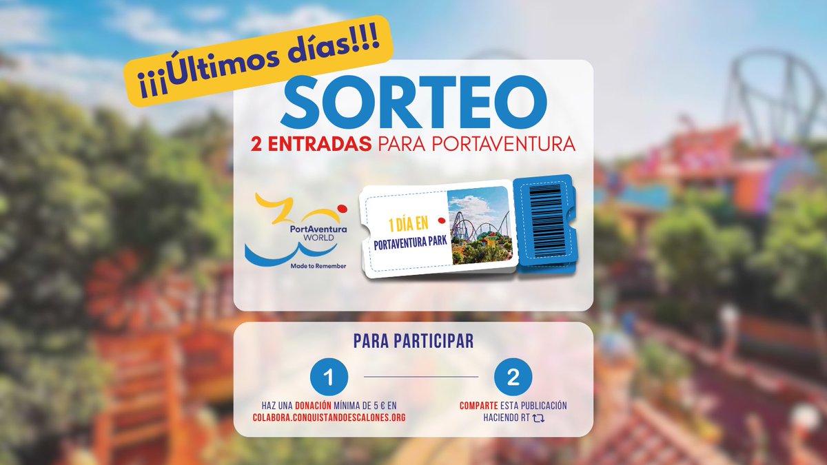 Asociación Conquistando Escalones (@acedistrofia) on Twitter photo 🚨¡Últimos días! 🚨 Consigue 2 entradas para <a href="/Portaventura_ES/">PortAventura World</a> por solo 5 €.
📅 ¡Solo hasta el 30 de junio!
👉🏼 Toda la info aquí: conquistandoescalones.org/2025/06/entrad… 🚨¡Últimos días! 🚨 Consigue 2 entradas para <a href="/Portaventura_ES/">PortAventura World</a> por solo 5 €.
📅 ¡Solo hasta el 30 de junio!
👉🏼 Toda la info aquí: conquistandoescalones.org/2025/06/entrad…