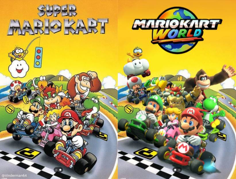 VideoGameHstry's tweet image. Someone remade the Super Mario Kart poster with photo mode in Mario Kart World