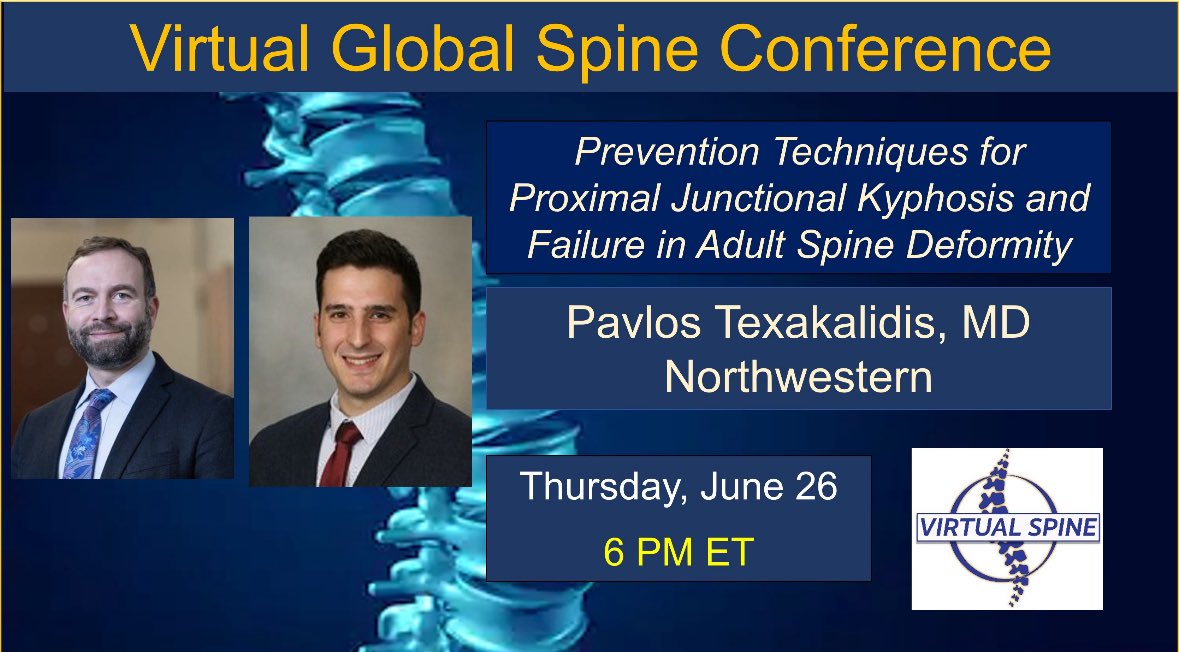 NaderDahdaleh's tweet image. Incredibly honored to host our spectacular senior resident @NeurosurgeryNM & future spine & peripheral nerve surgeon Dr Pavlos Texakalidis for our upcoming @virtualspine. He’ll discuss prevention & techniques for PJK & PJF in adult spine deformity.