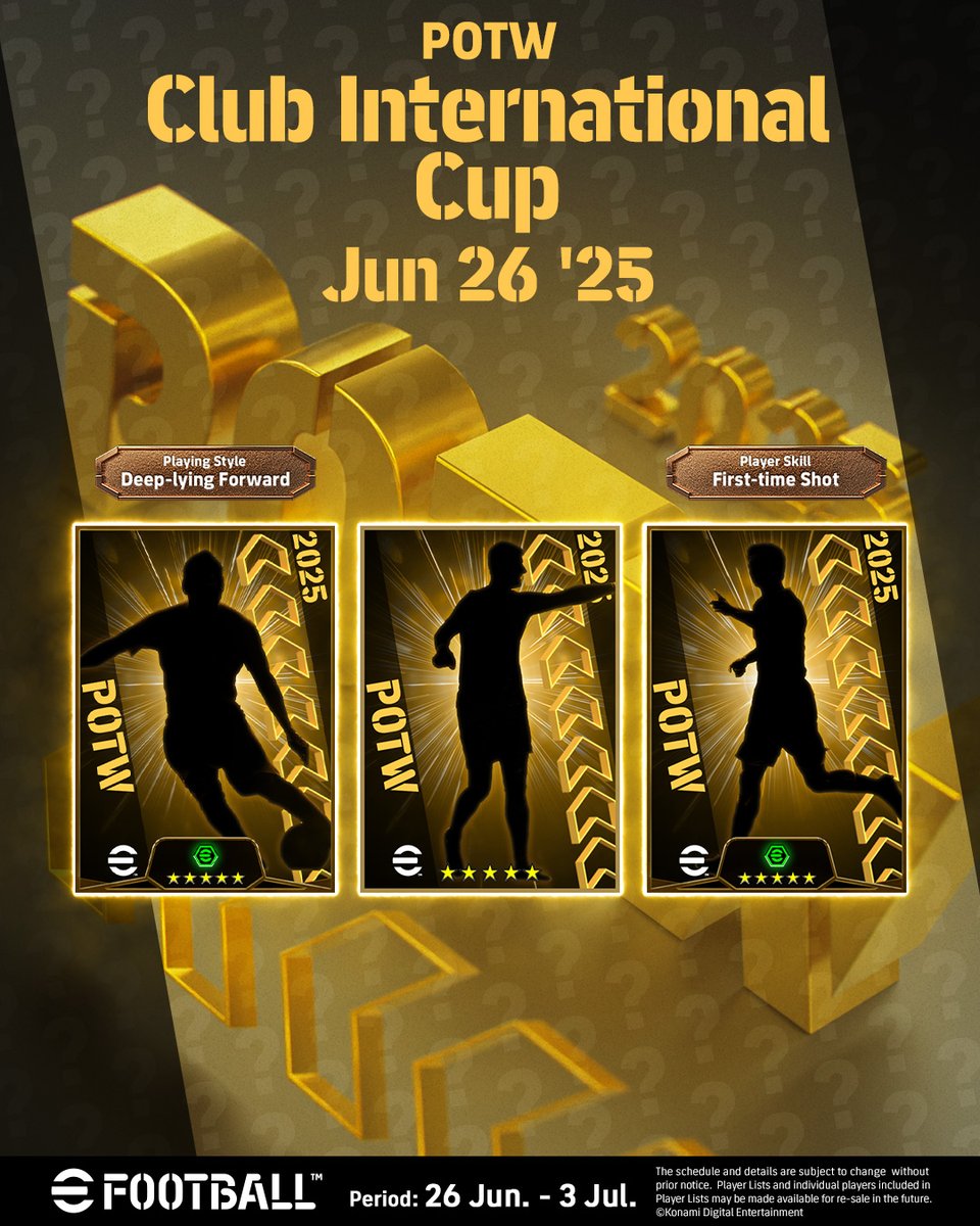 It's Wednesday, and you know what that means?... #eFootball #POTW quiz day! 🙌

The Club International Cup is in full swing, and we have 11 featured players for you to collect! 🌟

Can you name these 3 special players? Let us know in the replies! 👇