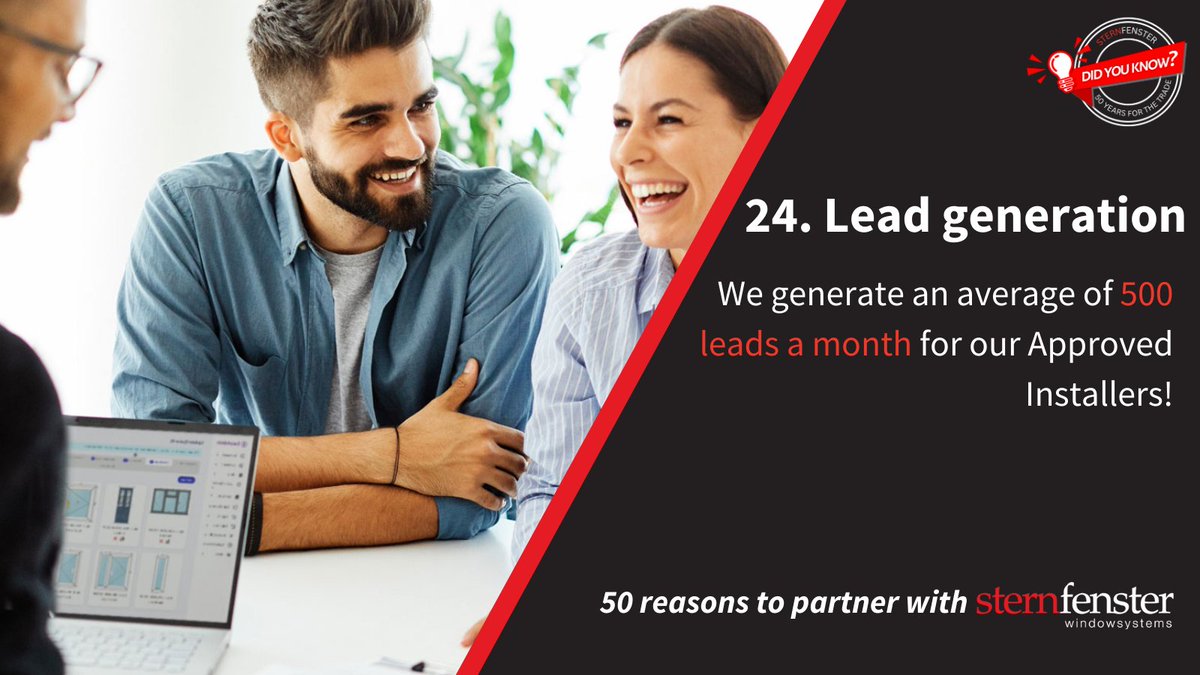 Do you want to benefit from an average of 500 leads per month?

Our Approved Installers get just that!

Sound good to you? Find out more here: Visit ow.ly/SI5t50VZ83f

#Sternfenster #ApprovedInstaller