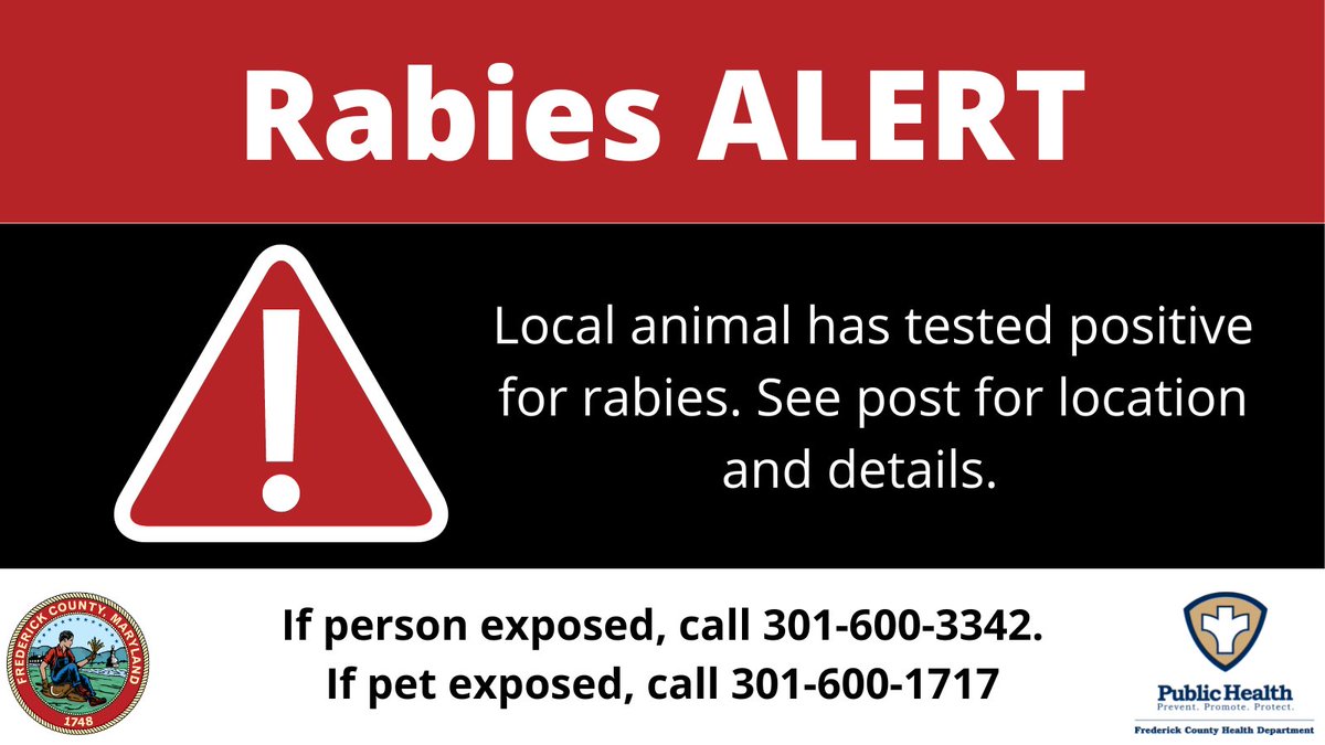 Stray cat from Woodsboro Pike, near the southern edge of Woodsboro town limits, tests positive for rabies. Full press release available here: health.frederickcountymd.gov/DocumentCenter…