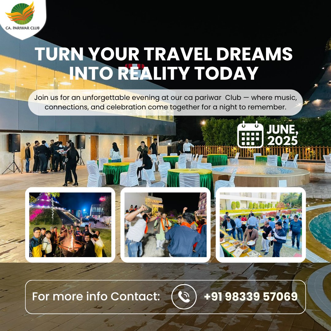 CAPrakashUttam's tweet image. Celebrate your travel dreams this June 2025 with CA Pariwar Club! 🎉 Music, dance, food &amp;amp; unforgettable memories — all in one magical evening. Don’t miss out! 📞 +91 98339 57069

#CAPariwarClub #JuneEvent #FamilyFun #CACommunity #TravelWithPariwar #MusicNight #UnforgettableMoment