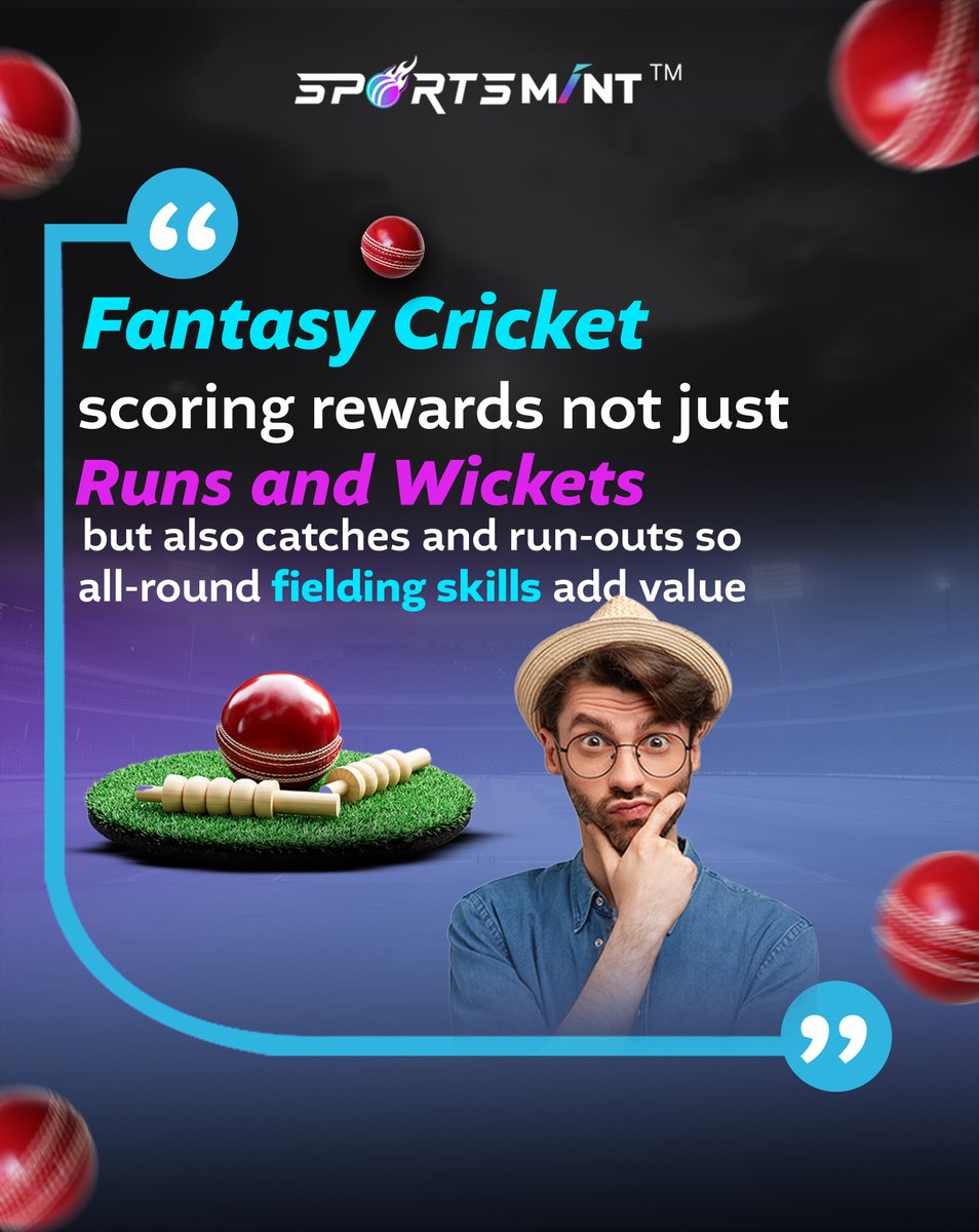 sportsmint_'s tweet photo. Fielding Wins Matches Too!
Don’t just bat and bowl, dominate the field. 
In fantasy cricket, catches &amp; run-outs boost your score, turning every save into a game-changer.
 
#fantasycricket #didyouknow #wicket #fantasymatch https://t.co/qxU0QzZY7w