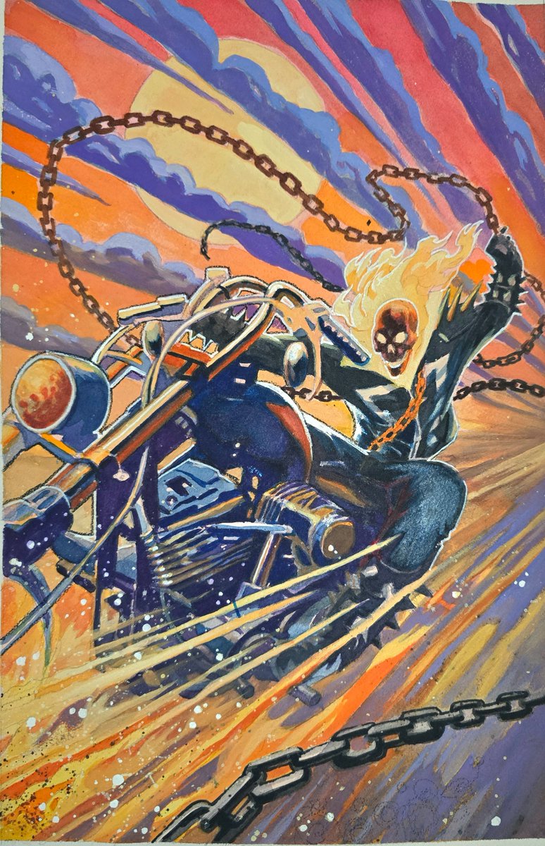Ghost Rider traditional media on watercolor paper.