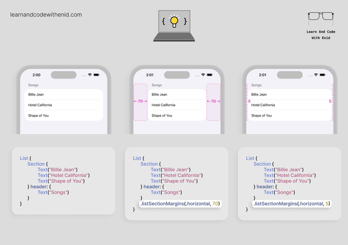 ios_dev_alb's tweet image. New in SwiftUI 🚀

In iOS 26.0+, we can set the margins for List sections using the listSectionMargins() modifier.