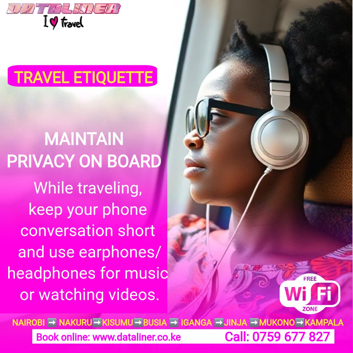 While travelling, keep phone conversations short and use earphones for music or videos. Your calls are your personal business, sharing them with others might work to your disadvantage. Help make the ride peaceful for everyone on board.

Courtesy makes the journey better for all.