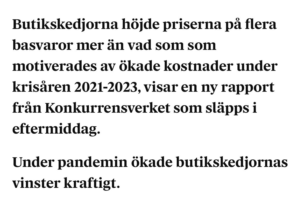 Så var det. Matoligopolens girighet pressade upp matpriserna och finansministern uppmanar den fattige att pruta i kassan. Dags att sluta individualisera systemfelen och ta politiskt ansvar!
Läs!👇🏼
dn.se/ekonomi/ny-rap…