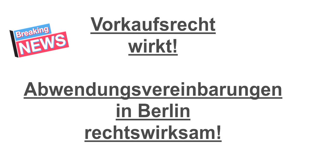 Wichtige Nachricht für Mieter*innen zum #Vorkaufsrecht: Das OVG Berlin-Brandenburg hat am 25.6.25 die Berufungen gegen die Urteile des VG Berlin zurückgewiesen und damit die Rechtmäßigkeit der Abwendungsvereinbarungen in Berliner Mileuschutzgebieten bestätigt.