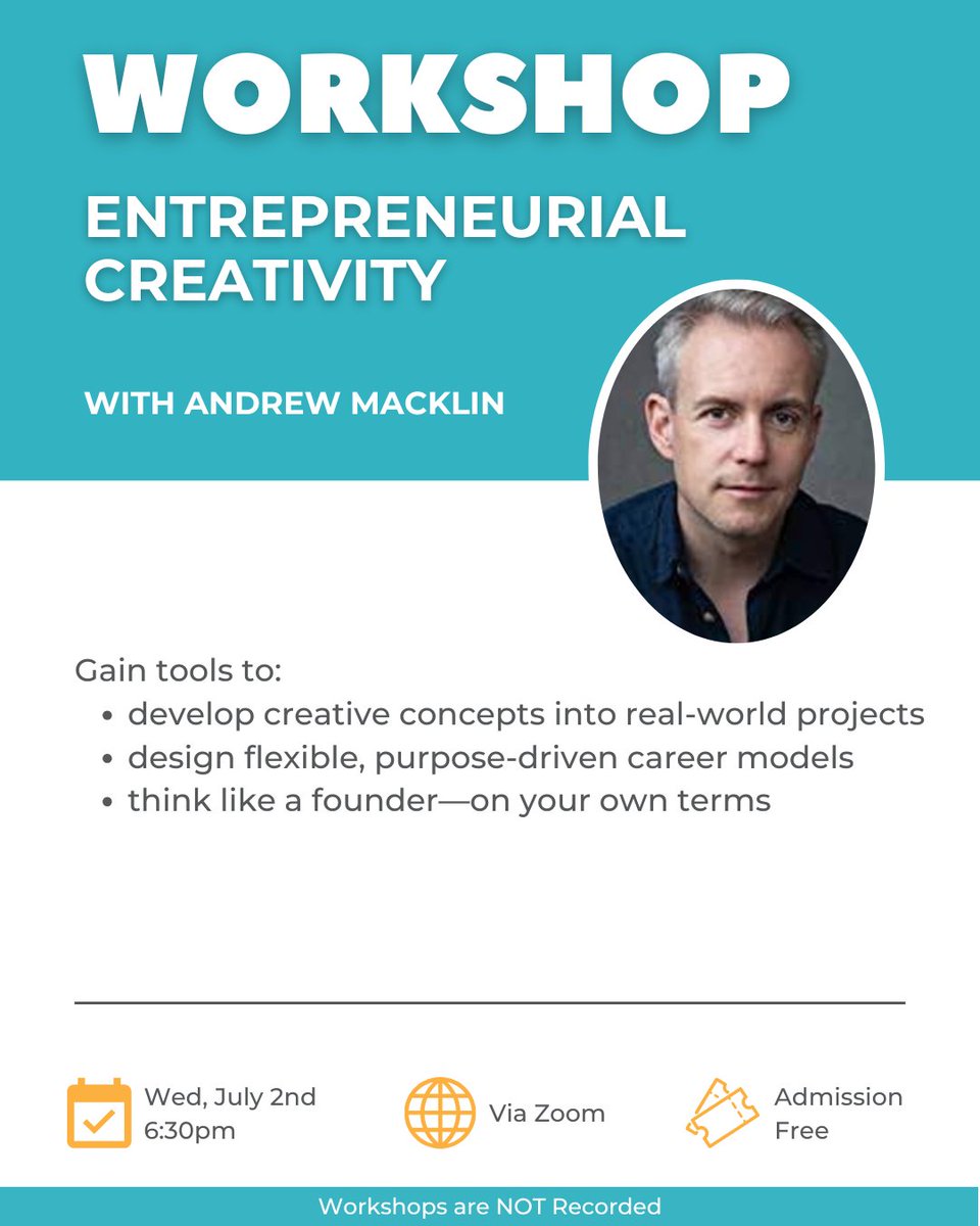 Minding Creative Minds (@mindingcreative) on Twitter photo Freelancers 📢
Makers📢
Performers📢
Creative entrepreneurs📢
Turn your ideas into sustainable income streams without compromising your art
Register now for this free Zoom workshop with <a href="/actthemacklin/">Andrew Macklin</a> and learn how apply entrepreneurial thinking to your creative career: Freelancers 📢
Makers📢
Performers📢
Creative entrepreneurs📢
Turn your ideas into sustainable income streams without compromising your art
Register now for this free Zoom workshop with <a href="/actthemacklin/">Andrew Macklin</a> and learn how apply entrepreneurial thinking to your creative career:
