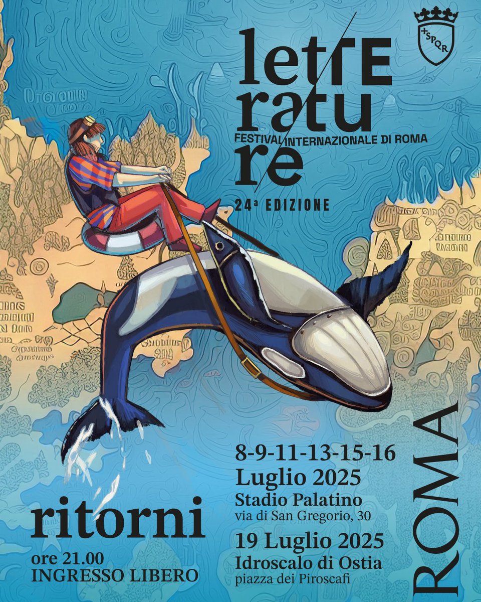 È stato presentato il programma di #letteraturefestival2025! 
Allo Stadio Palatino l’8-9-11-13-15-16 luglio e il 19 luglio all’Idroscalo di Ostia.
Scrittori e scrittrici nazionali ed internazionali e ospiti d’eccezione!
Scopri il programma: culture.roma.it/festivaldellel…