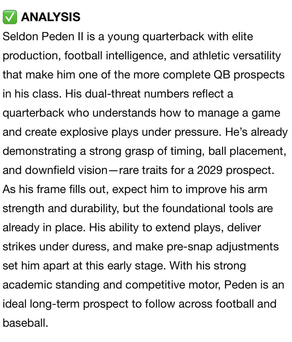 Seldon Peden, II (@seldonpeden1) on Twitter photo Very appreciative of the Scouting Report & Analysis by <a href="/sixstarfootball/">Six Star Football | PLUS+</a> from my time <a href="/DukeFOOTBALL/">Duke Football</a> Prospect Camp. More work to do! Lots to build upon!
<a href="/ccesfootball/">Christ Church Football</a> <a href="/HatfieldQuin/">Quin Hatfield</a> <a href="/Todd_C_08/">Todd Cunningham</a> <a href="/Jdjacks45/">Joshua Jackson</a> <a href="/HighSchoolBlitz/">High School Blitz</a> <a href="/QBHitList/">QBHitList.com</a> <a href="/PrepRedzoneNext/">Prep Redzone ππππ π</a> <a href="/DUFBRecruit/">Duke Football Recruiting</a> <a href="/coachbrewha/">Coach Jonathan Brewer</a> Very appreciative of the Scouting Report & Analysis by <a href="/sixstarfootball/">Six Star Football | PLUS+</a> from my time <a href="/DukeFOOTBALL/">Duke Football</a> Prospect Camp. More work to do! Lots to build upon!
<a href="/ccesfootball/">Christ Church Football</a> <a href="/HatfieldQuin/">Quin Hatfield</a> <a href="/Todd_C_08/">Todd Cunningham</a> <a href="/Jdjacks45/">Joshua Jackson</a> <a href="/HighSchoolBlitz/">High School Blitz</a> <a href="/QBHitList/">QBHitList.com</a> <a href="/PrepRedzoneNext/">Prep Redzone ππππ π</a> <a href="/DUFBRecruit/">Duke Football Recruiting</a> <a href="/coachbrewha/">Coach Jonathan Brewer</a>