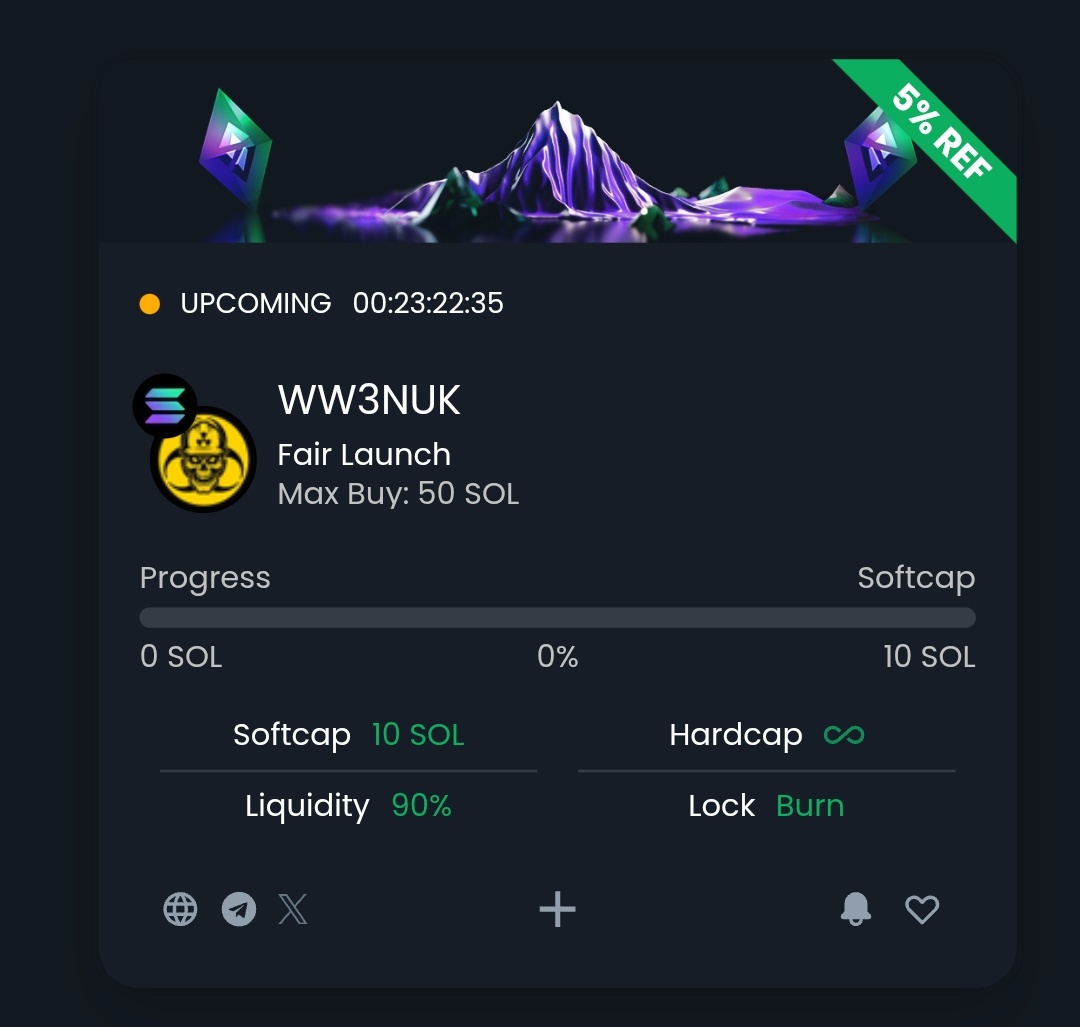 SHIBCrowd's tweet image. Upcoming NUK presale

Time to 💣 Presale: solsale.app/presale/G7FM22…
#NUK #SHIB #SHIBARMY